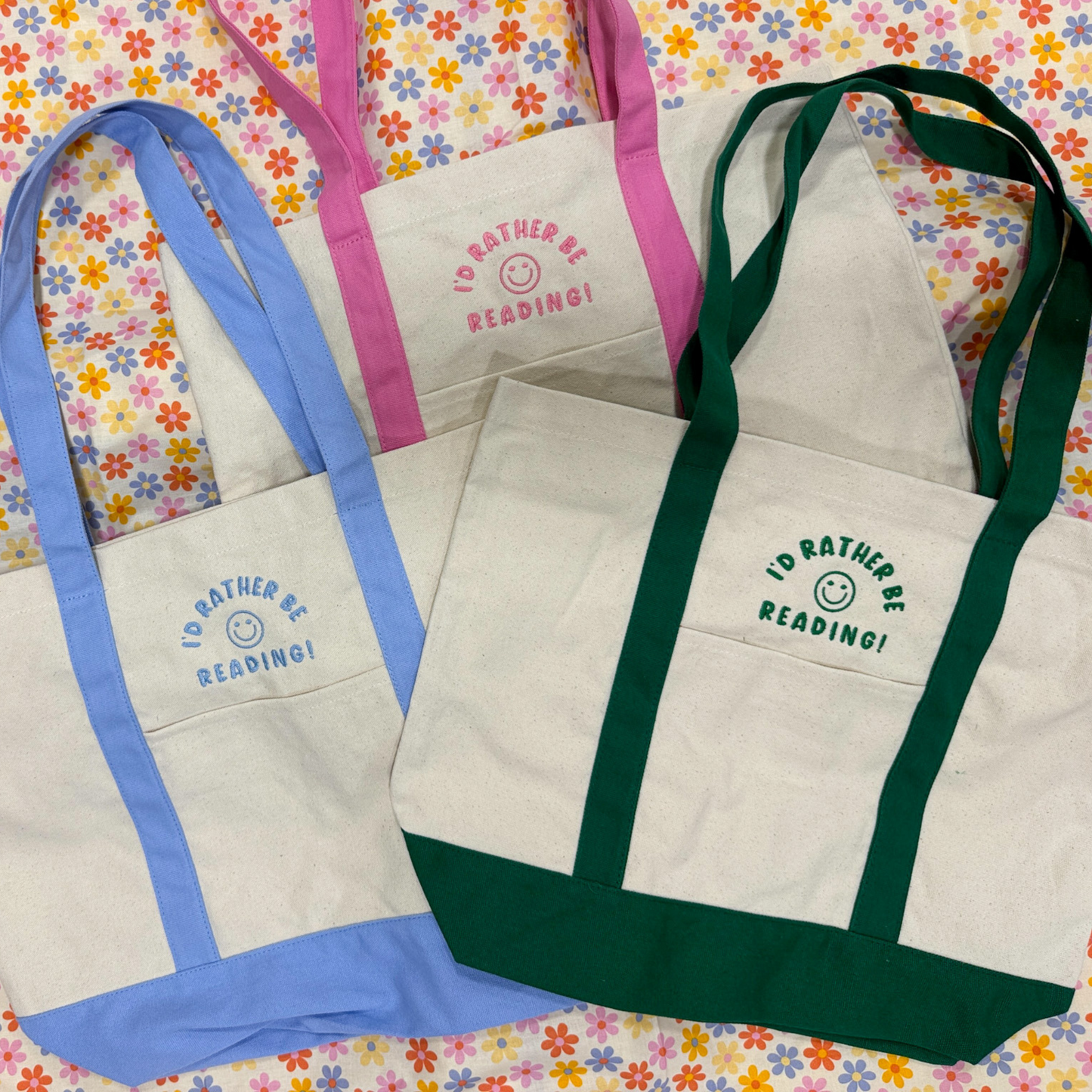 I'd Rather be Reading! Embroidered Canvas Tote Bag