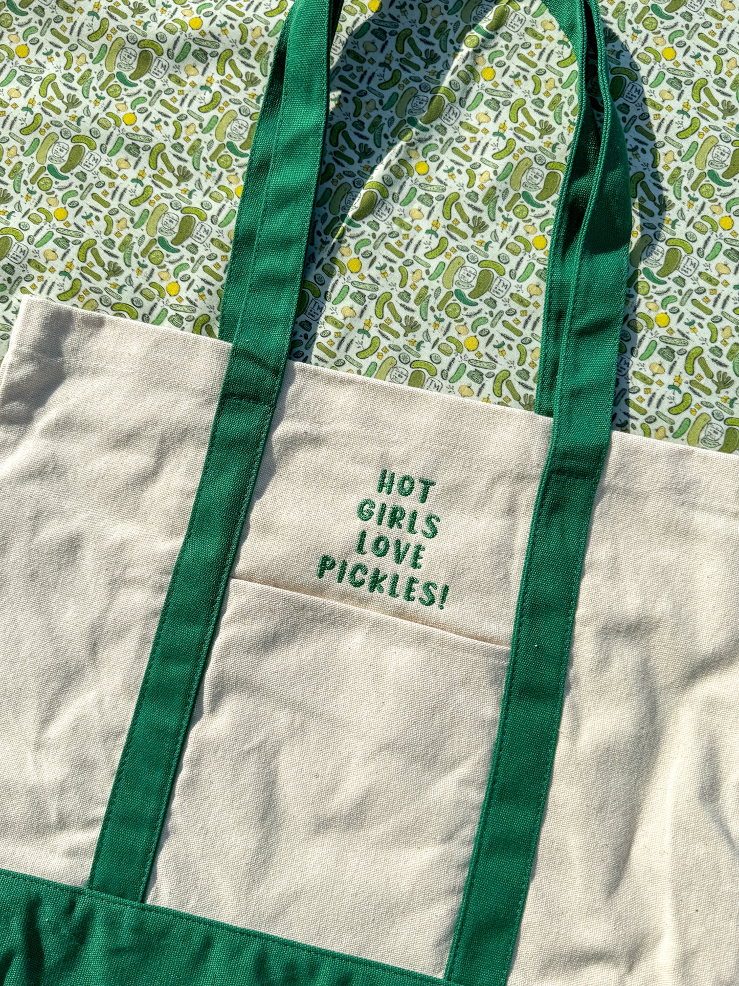 Hot Girls Love Pickles! Embroidered Canvas Tote Bag