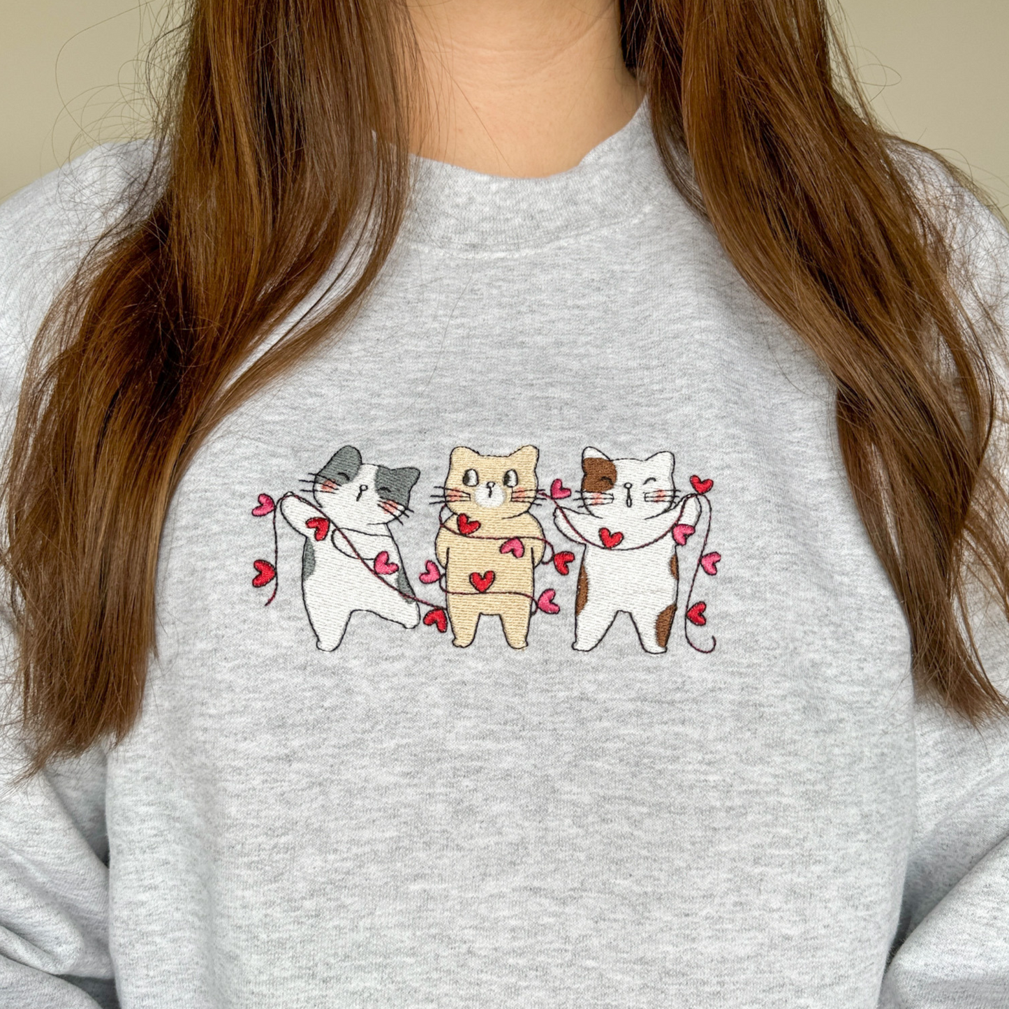 Valentine's Day Kitties Embroidered Crewneck