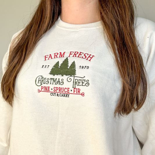 Vintage Christmas Trees Embroidered Crewneck