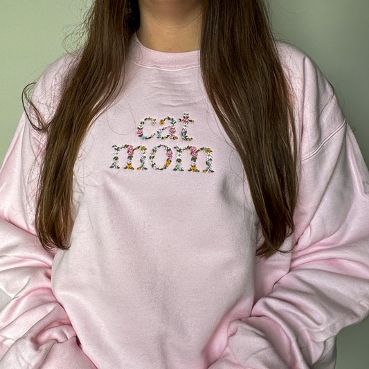 Floral Cat Mom Embroidered Crewneck