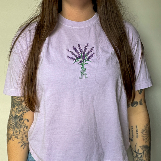 Lavender Cropped Embroidered Tee
