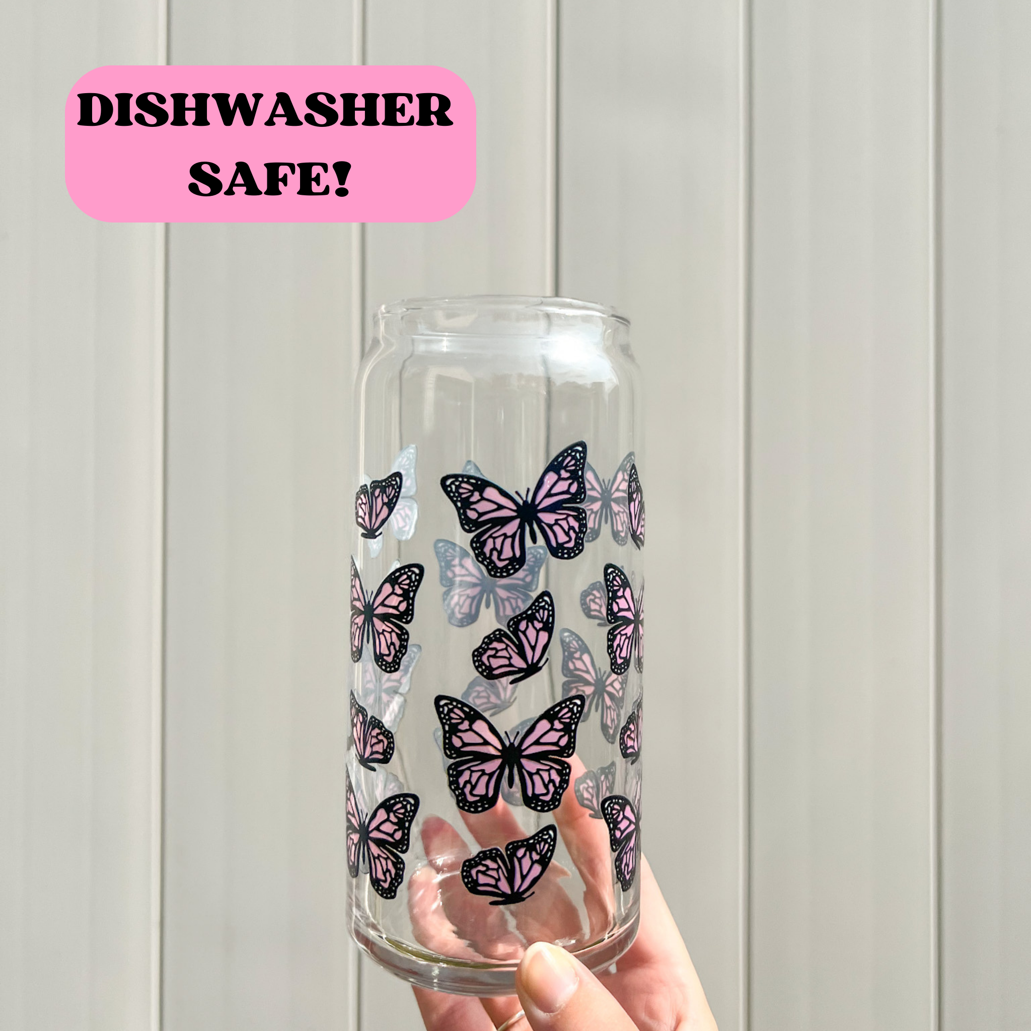 20 oz Pink Butterfly Glass Cup – Emily Paige CO