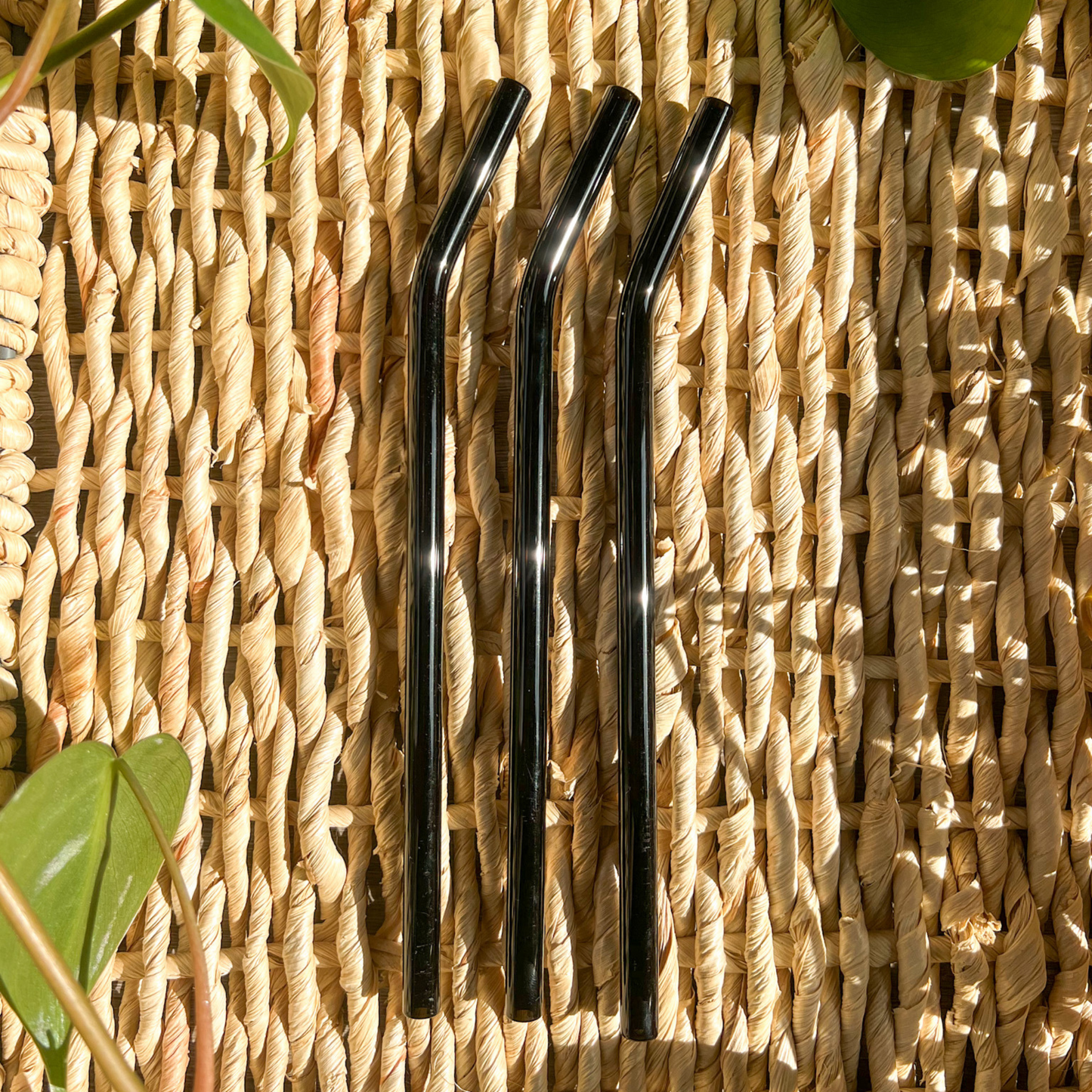 Black Bent Reusable Glass Drinking Straw