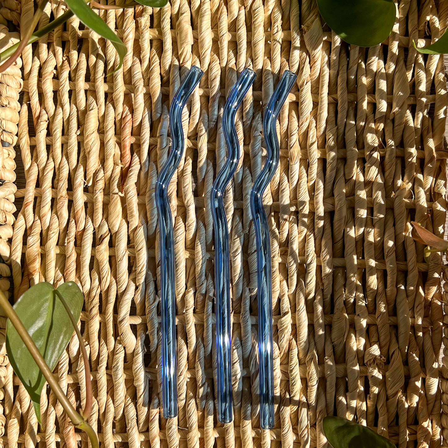 Blue Squiggly Reusable Glass Drinking Straw