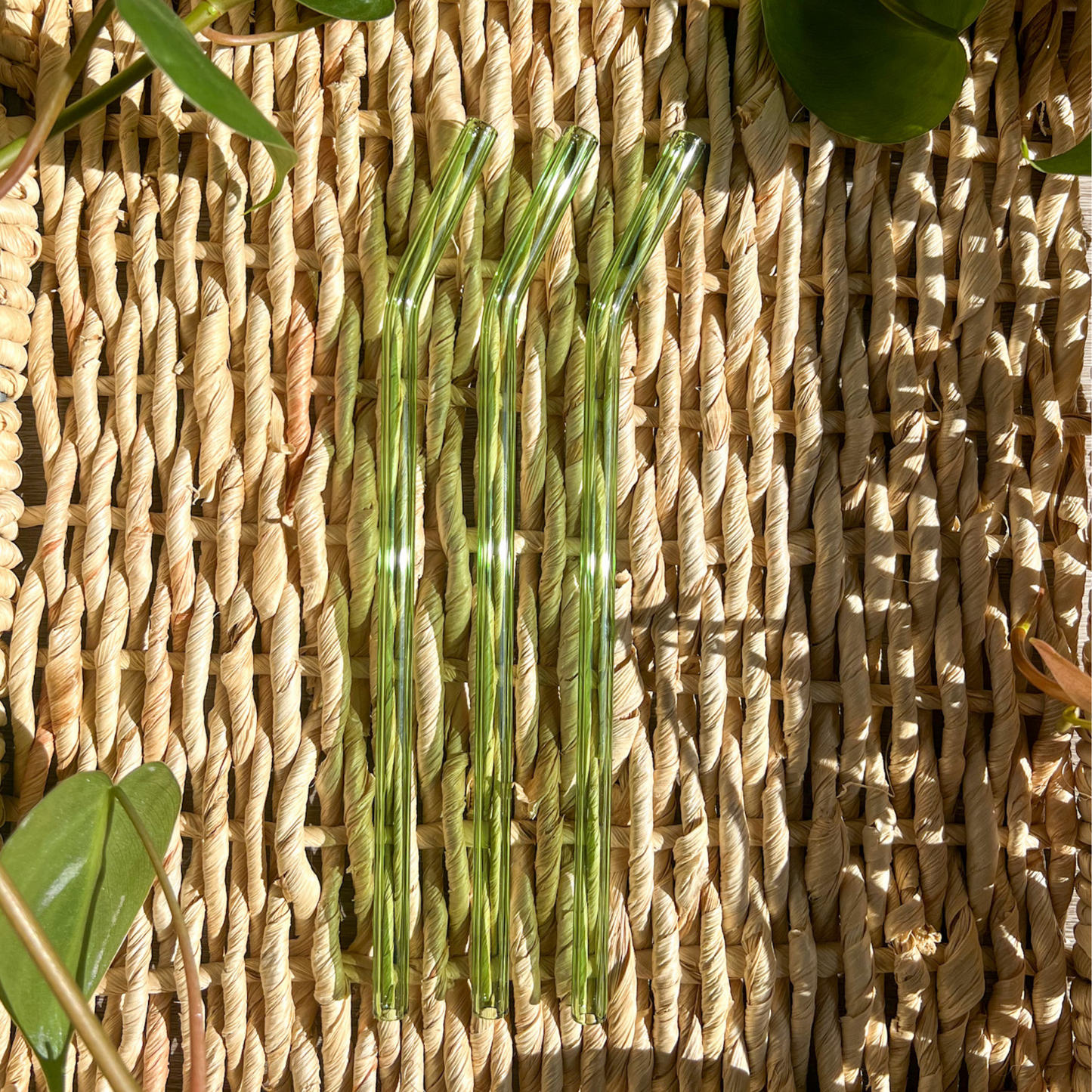 Green Bent Reusable Glass Drinking Straw