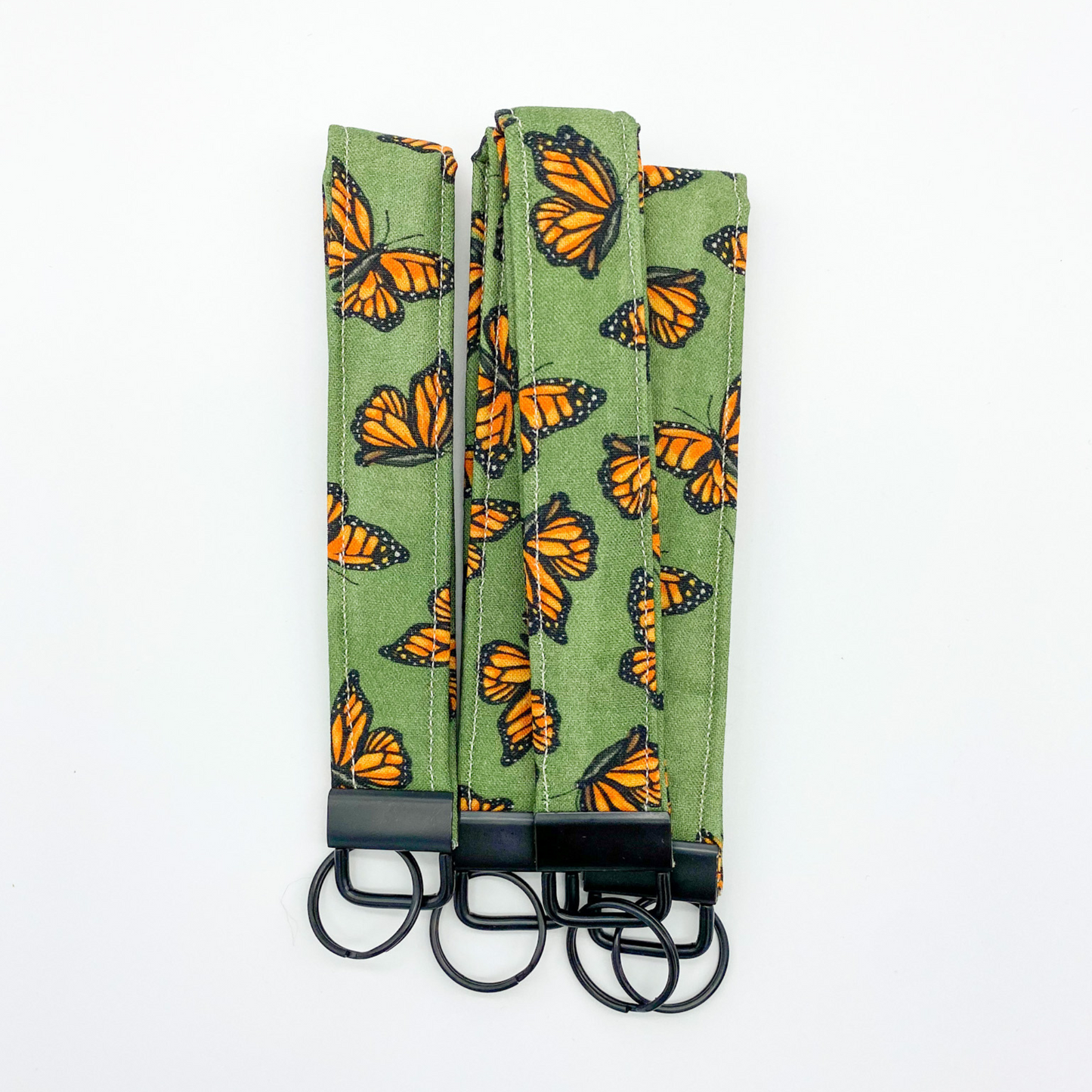 Olive Green Butterflies Wristlet Keychain