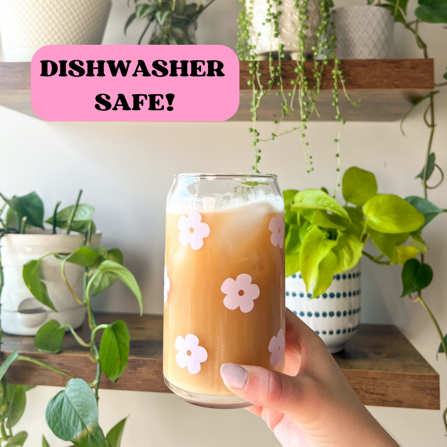 16 oz Lilac Retro Flower Glass Cup