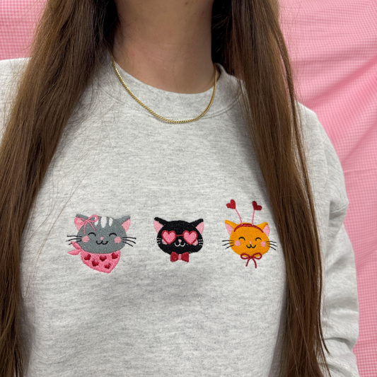 Valentine's Day Cats Embroidered Crewneck