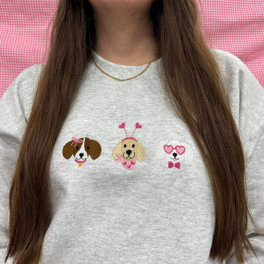 Valentine's Day Dogs Embroidered Crewneck