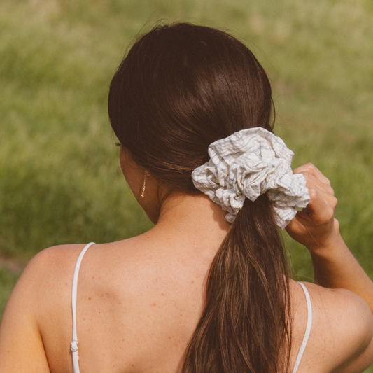 Vintage Blue Grid Jumbo Scrunchie