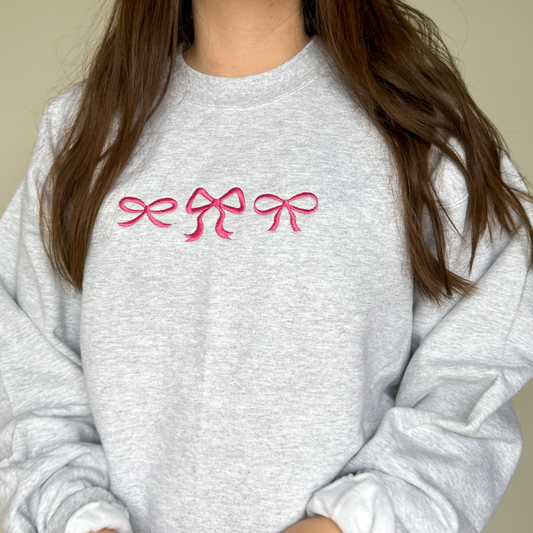 Pink Bow Embroidered Crewneck