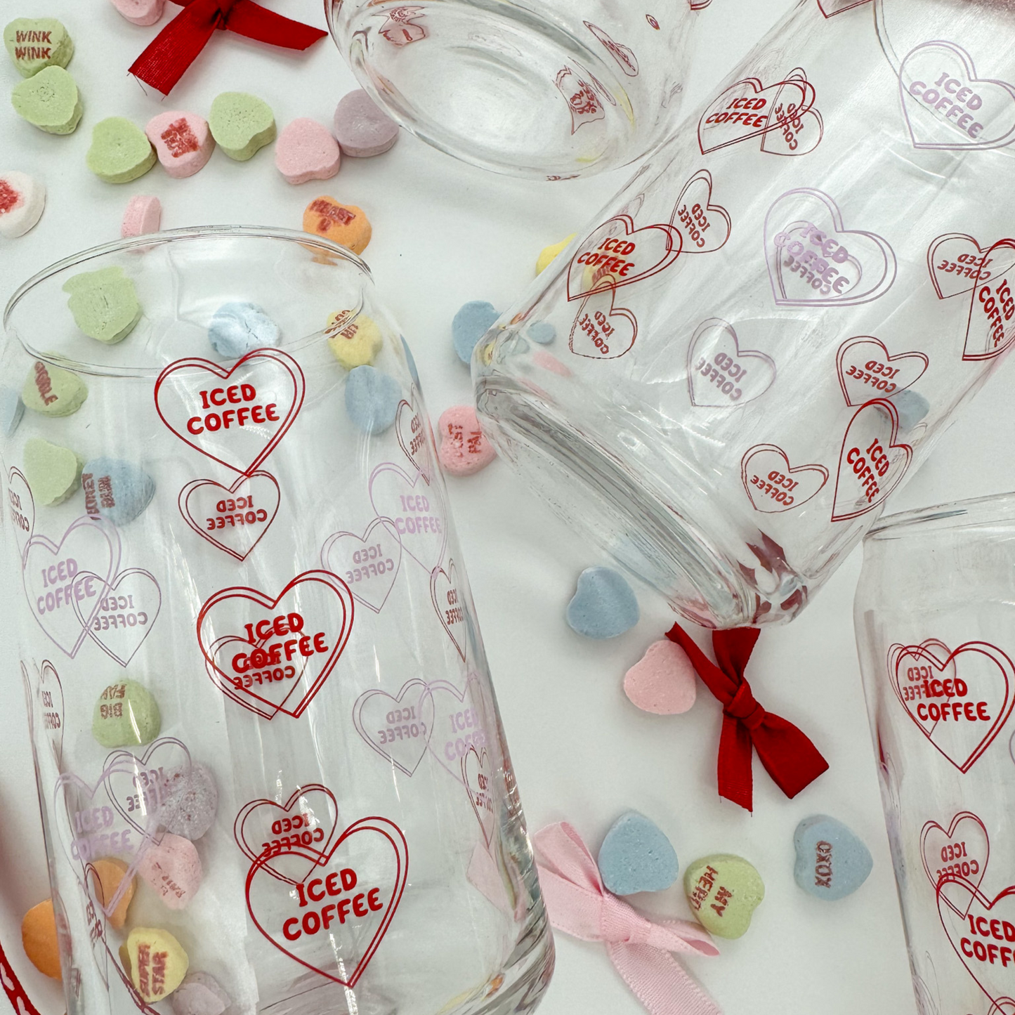 16 oz Iced Coffee Candy Heart Glass Cup