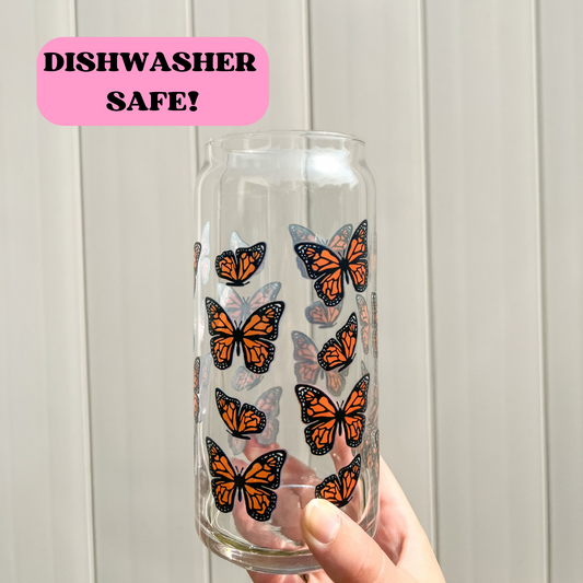 20 oz Orange Butterfly Glass Cup