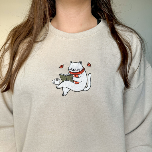 Reading Kitty Embroidered Crewneck