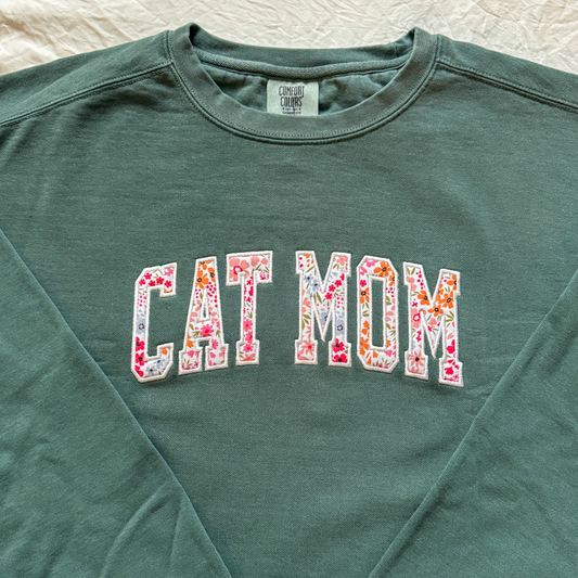 Cat Mom Applique Embroidered Crewneck