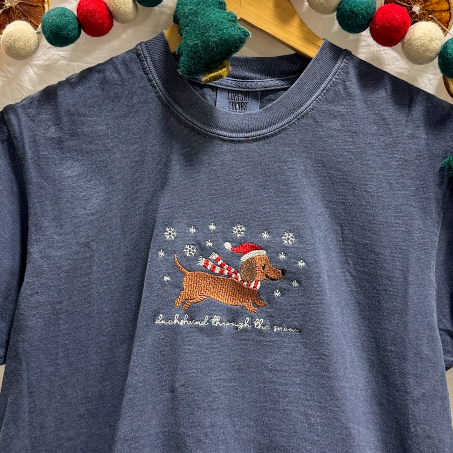 Dachshund Through the Snow Embroidered Tee