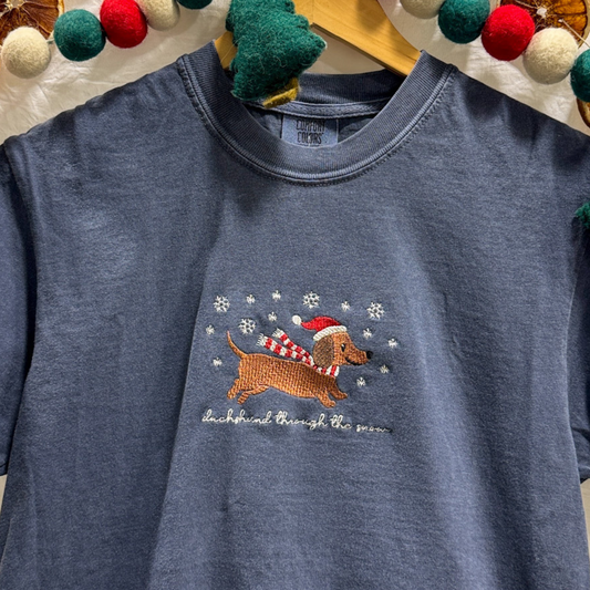 Dachshund Through the Snow Embroidered Tee
