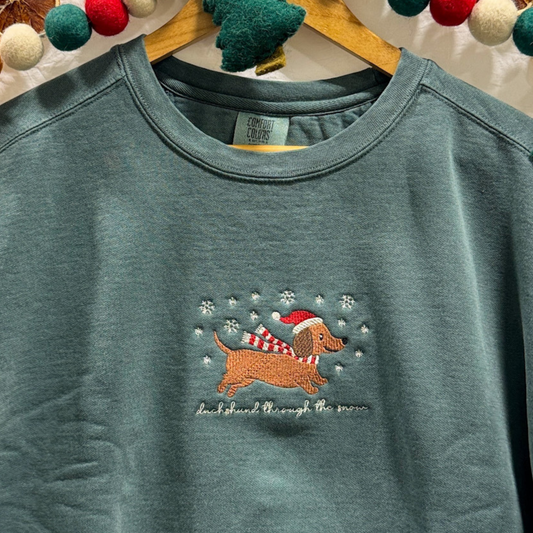 Dachshund Through the Snow Embroidered Crewneck