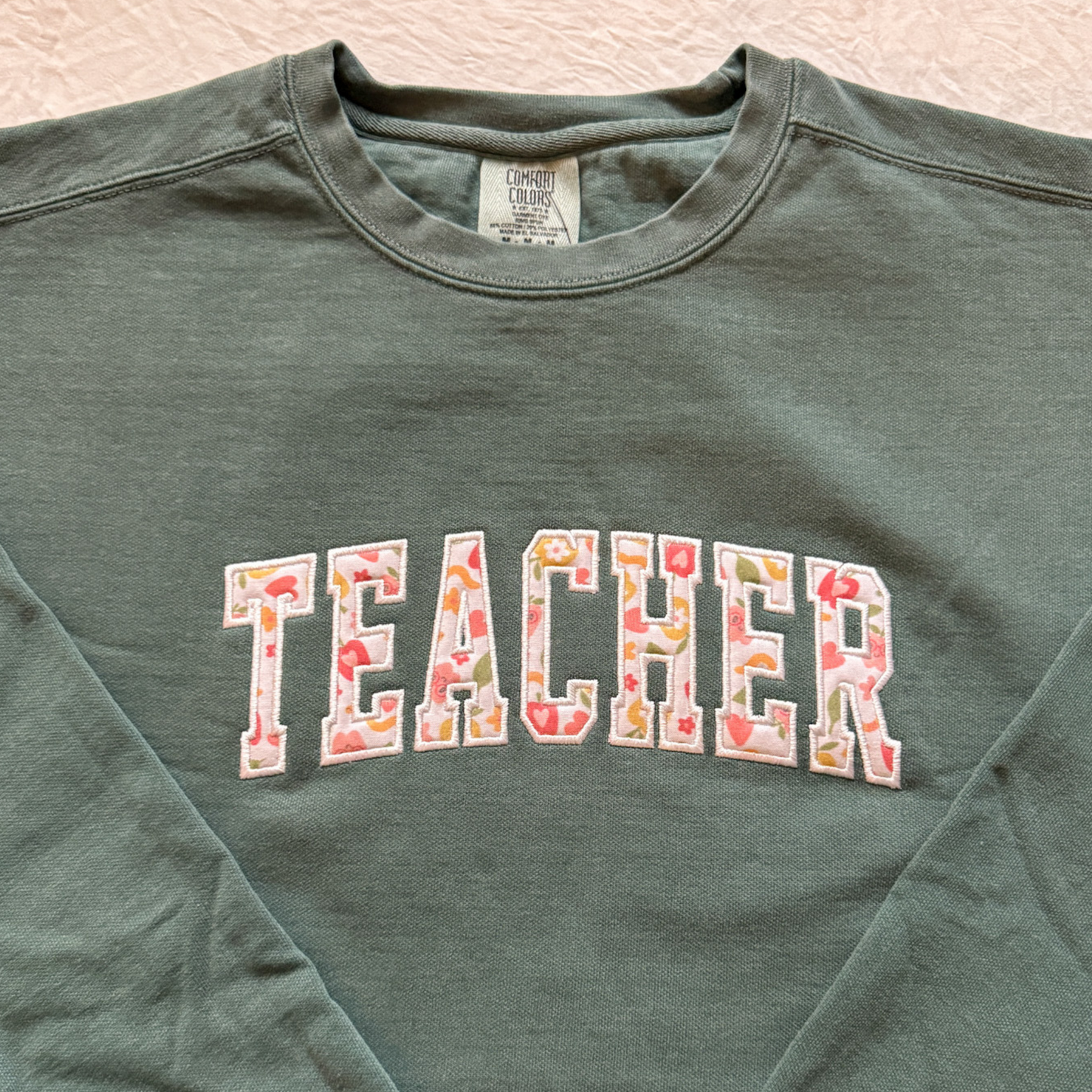 Teacher Applique Embroidered Crewneck