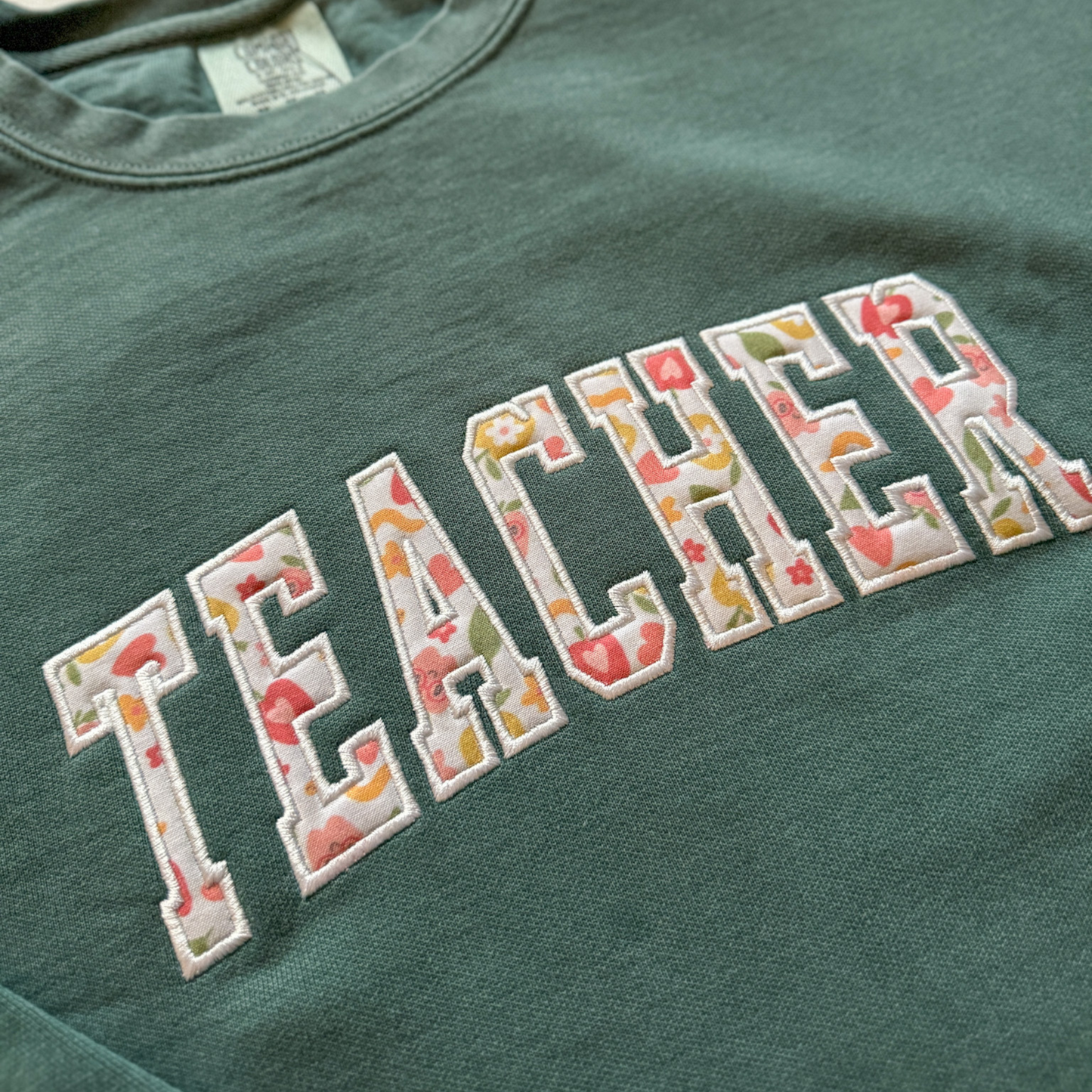 Teacher Applique Embroidered Crewneck