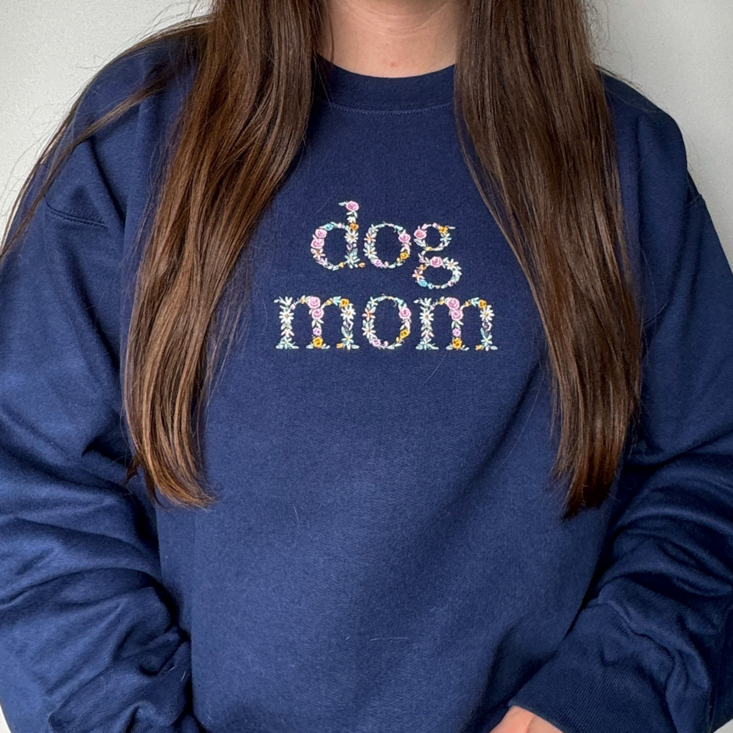 Floral Dog Mom Embroidered Crewneck