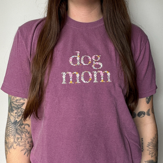 Floral Dog Mom Embroidered Tee