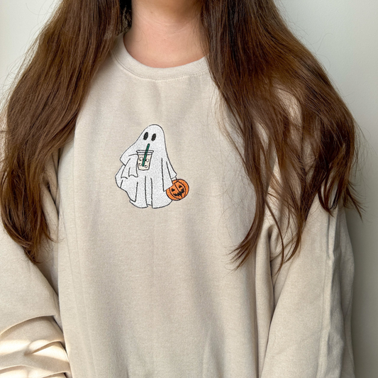 Iced Coffee Ghost Embroidered Crewneck