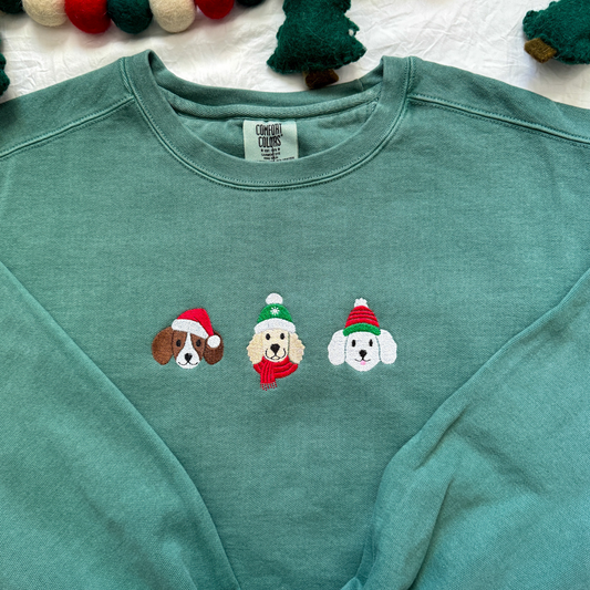 Holiday Dogs Embroidered Crewneck