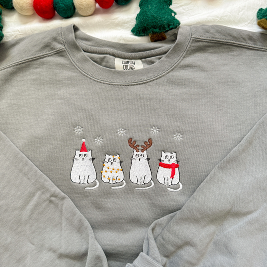 Holiday Cats Embroidered Crewneck