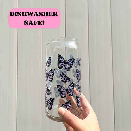 20 oz Purple Butterfly Glass Cup