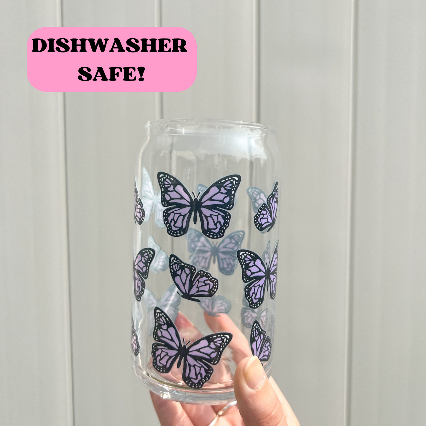 16 oz Purple Butterfly Glass Cup
