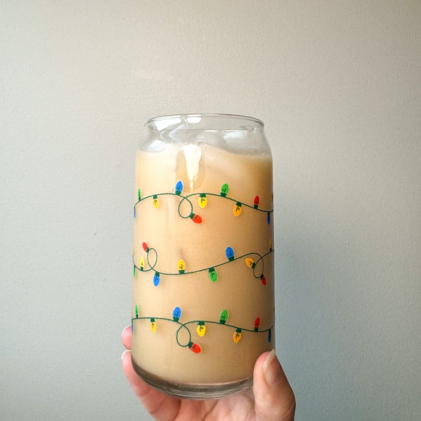 16 oz Christmas Lights Glass Cup