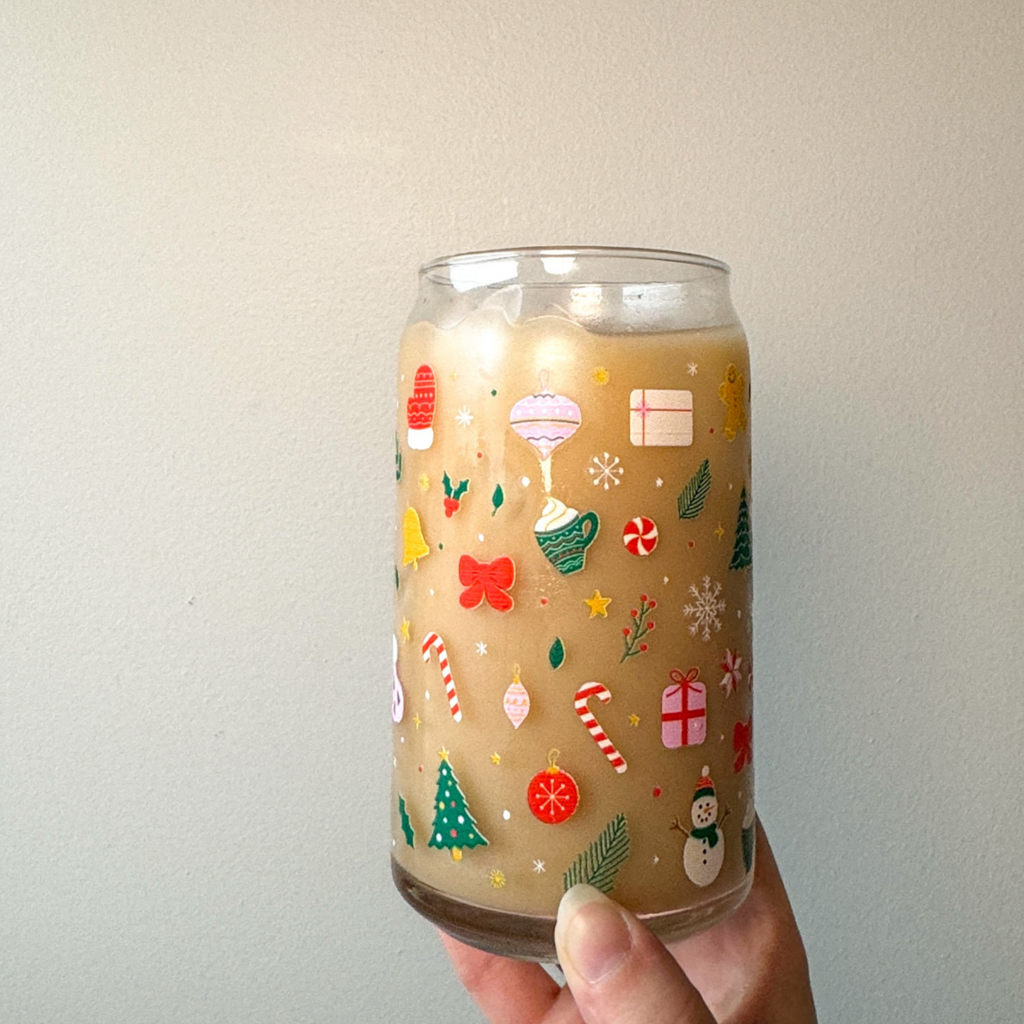16 oz Holiday Doodles Glass Cup